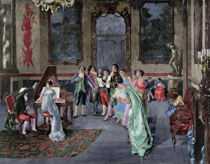 Jimenez Gallery: Essay of a Opera. Versailles. Engraving. Colored