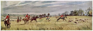 Hunting Collection: Essex Union hunt. By Canewdon Church in the marshes by the River Crouch. Date: 1937