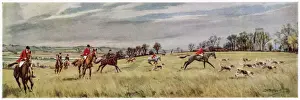 Sporting Prints: Essex Union hunt. By Canewdon Church in the marshes by the River Crouch. Date: 1937