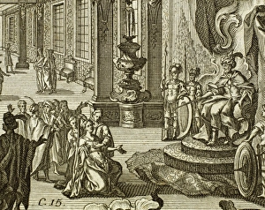 Esther in front of the king of Egypt for request in favor of Esther in front of the king of Egypt for request in favor of
