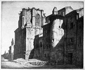 Strang Prints: An etching showing a group of old attached buildings. Date: circa 1926