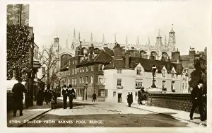 Schoolboys Prints: Eton College from Barnes Pool Bridge