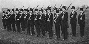Schoolboys Prints: Eton College Office Training Corps drilling before lessons