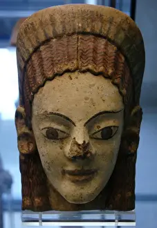 Vatican Prints: Etruscan Art. Italy. Antefix as a womans head. C. 500 B. C