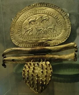 Images Dated 9th April 2009: Etruscan Art. Italy. Great gold fibula decorated with lions