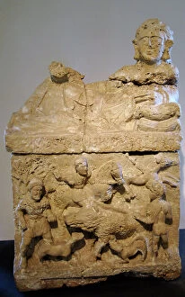 Reclined Collection: Etruscan Art. Italy. Travertine's sarcophagus-urn. Tomb of C