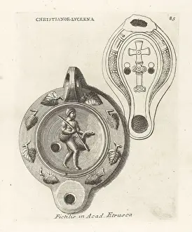 Grapes Prints: Etruscan Christian clay lantern decorated with a fisherman