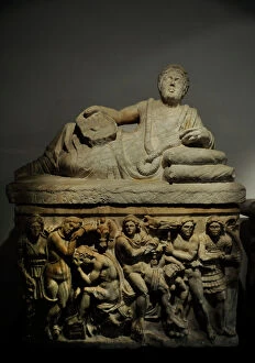 Etruscans Gallery: Etruscan. Cineray urn on podium. Chamber tomb of the Pruni f