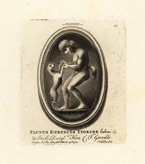 Antiquarian Prints: Etruscan faun playing with a tiger