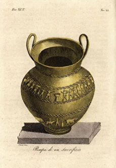 Etruscan sacrificial rites depicted on a gilded silver vase