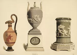 Etruscan vase, vase on pedestal and pillar-form vase