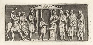 Rite Prints: An Etruscan woman burns offerings at an altar before a temple