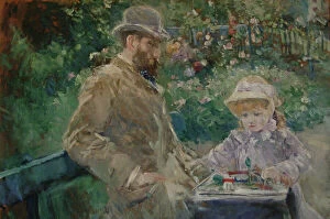 Bearded Collection: Eugene Manet and his daughter in the garden of Bougival