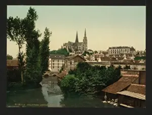 Chartres Prints: The Eure and new bridge, Chartres, France