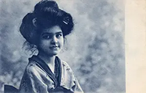 Pinned Prints: A European girl with her hair in the Japanese Geisha style