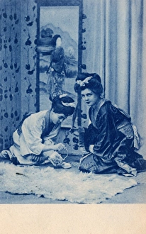 Pretending Gallery: Two European girls dressed as Geishas enact the Tea Ceremony