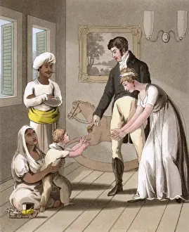 Carer Prints: European lady and family attended by an Ayah (Nurse)