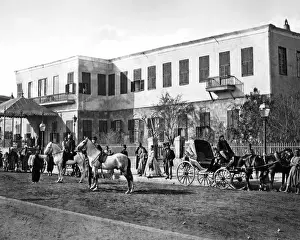 European tourists outside a hotel, Egypt