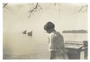 Cuff Prints: European woman near a river, Middle East
