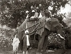Europeans on an elephant, India, circa 1890