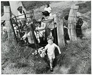 Evacuee children walking through countryside gate, Sept 1939 Evacuee children walking through countryside gate, Sept 1939