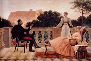 Pictures Now Gallery: Evening in Athens with wealthy man and two women on a deck Date: 1897