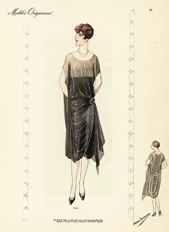 Haute Couture Prints: Evening dress of black crepe voile on black crepe satin