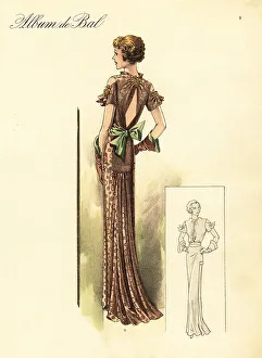 Ball Gown Prints: Evening dress of brocaded taffetas, 1935