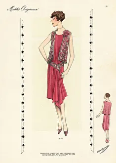 Vest Prints: Evening dress of crepe de Chine with embroidered vest