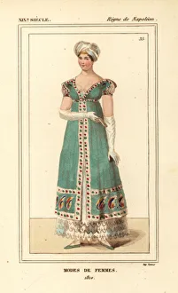 Evening dress, French women's fashions, Napoleonic era, 1810 Evening dress, French women's fashions, Napoleonic era, 1810