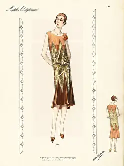 Haute Couture Prints: Evening dress of velvet chiffon decorated with gold silk muslin