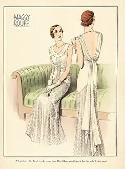 Haute Couture Prints: Evening dress in white Romaine crepe by Maggy Rouff, 1931