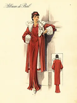 Ball Gown Prints: Evening ensemble dress and coat of velours chiffon, 1935