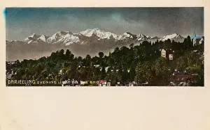 Hilltop Prints: Evening light on snow-capped mountains - Darjeeling, India
