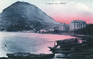 Lugano Prints: Evening view of Lugano, Switzerland
