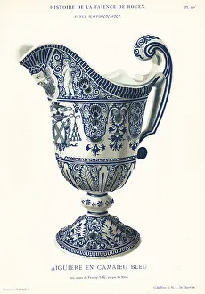 Ewer in blue camaieu, festoon style, Rouen, 18th century
