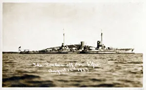 Treaty Gallery: The Ex-German Battleship Goeben being guarded by the Sirdas and Sparrowhawk (Destroyers)