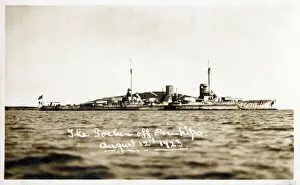 Treaty Prints: The Ex-German Battleship Goeben being guarded by the Sirdas and Sparrowhawk (Destroyers)
