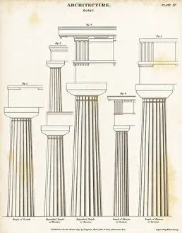 Examples of Doric pillars or columns, classical architecture