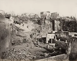 Cemetery Prints: Excavation of the ruins of Herculaneum, Italy, 1869