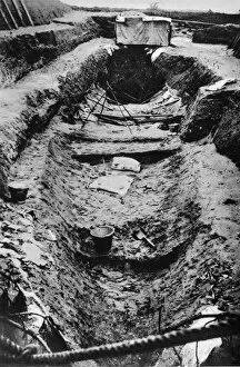 Sutton Gallery: Excavation at Sutton Hoo, Suffolk, 1939. The cavity occupied by the ship