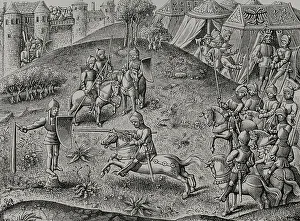 Cavalier Prints: Exercise of the quintain. Medieval chivalry training