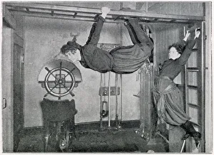 Exercises Prints: Exercising on perpendicular and horizontal ladders. Date: 1901
