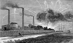 Images Dated 2nd April 2004: Explosion at a rocket factory at Woolwich Arsenal. Rockets f