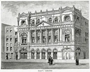 Exterior of the Daly's Theatre, located in Cranbourn Street, just off Leicester Square, London. Date: 1893