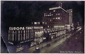 The exterior of the Europa Pavillon complex at night, Berlin