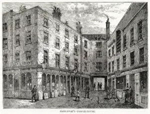 Change Prints: The exterior of Garraway's coffee house in Change Alley