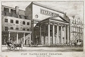 Exterior of the new Haymarket Theatre, London. Date: July 1821