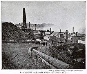 Chimney Prints: Exterior view of the Hafod Copper and Silver Works and Copper Mill in Swansea, Wales