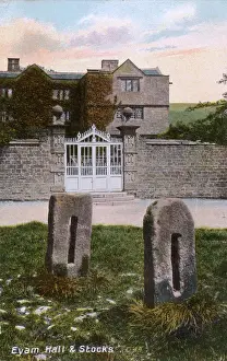 Stocks Prints: Eyam Hall and the Stocks - Derbyshire
